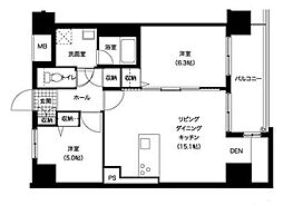 レジディア西新 2LDKの間取図画像