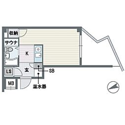 天神エクセル12 ワンルームの間取図画像
