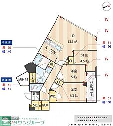 センターマークスタワー 3LDKの間取図画像