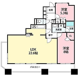 石神井公園ピアレスA棟ザ・タワー 2LDKの間取図画像