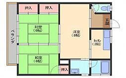 橋本アパートB 2LDKの間取図画像