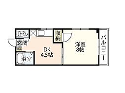 カーサ新町 1階1DKの間取り