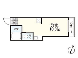 大松庚午ビル 4階ワンルームの間取り