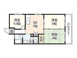 第3サンパレス 7階3DKの間取り