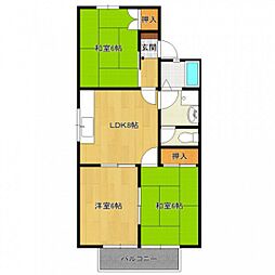 ジュネス新田B棟 2階3LDKの間取り