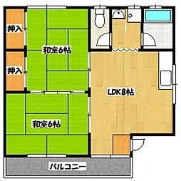 第2コーポ浜本 2DKの間取図画像