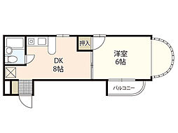 ヴィラ旭 1LDKの間取図画像