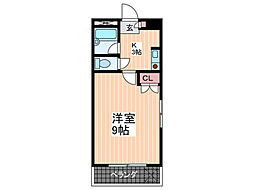ツインマンションＯＨＳＡＫＩ 3階1Kの間取り