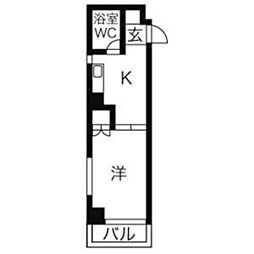 アクティブパレス比治山通り 3階1Kの間取り