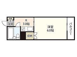 JSビル長束 4階1Kの間取り