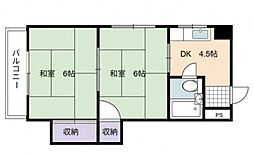 第5片山ビル 10階2DKの間取り
