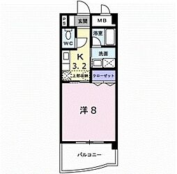 カーサ・デ・ナカスジ 4階1Kの間取り
