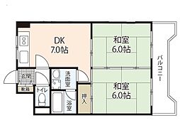 ジョイパレス南観音 3階2DKの間取り