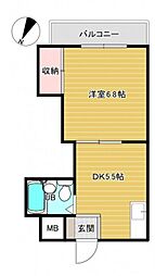 コーポカワモト 1DKの間取図画像