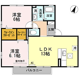 アドラブール 1階2LDKの間取り