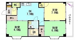 セントラルリバーB 3DKの間取図画像
