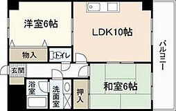 レジャンデールI 6階2LDKの間取り