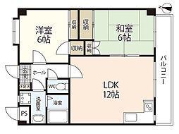 楽々園ハイツ 2LDKの間取図画像