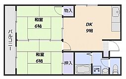 メゾンボネール2 2DKの間取図画像