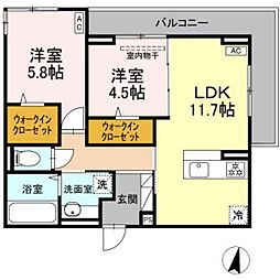 アルカディア中山 2LDKの間取図画像