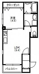 ヴァンヴェール八木 1LDKの間取図画像