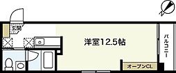 エスタディオI 2階ワンルームの間取り