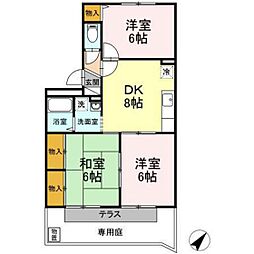 ドミール中尾 3DKの間取図画像