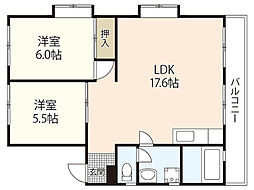 カルチェ堀田No.2 2LDKの間取図画像
