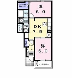 グランシャリオB 2DKの間取図画像