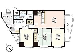 ツインパレス八木 3LDKの間取図画像