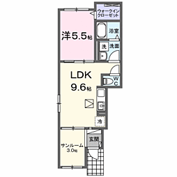 メゾンド・グリシーヌB 1LDKの間取図画像