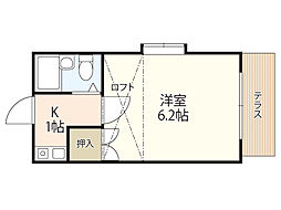 リバーサイド楽々園 1Kの間取図画像