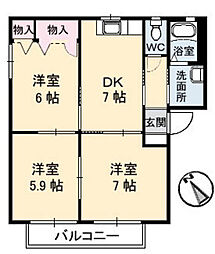 クレール丸山1 3DKの間取図画像