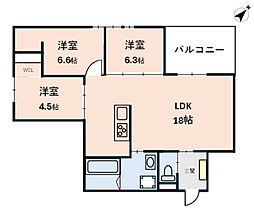 リバーハイツシーズC 3LDKの間取図画像