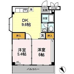 ローズハイムとくまる 2DKの間取図画像