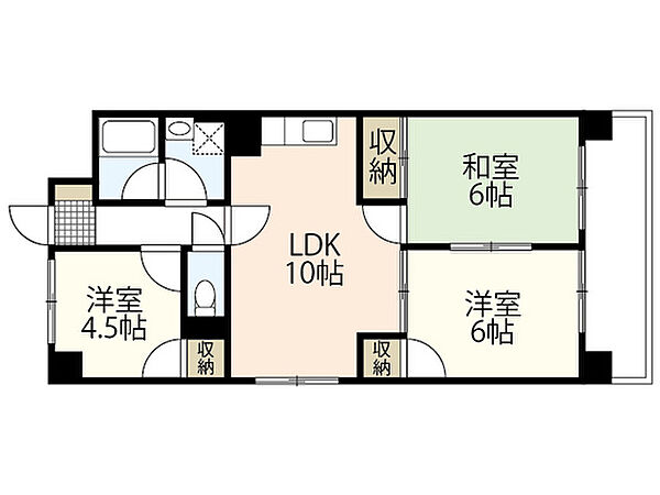 サンシティー十日市 ｜広島県広島市中区十日市町1丁目(賃貸マンション3LDK・5階・61.60㎡)の写真 その2