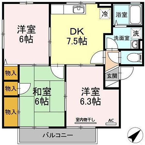 ウィルモア　B棟 ｜広島県広島市安佐南区東野3丁目(賃貸アパート3DK・2階・55.40㎡)の写真 その2