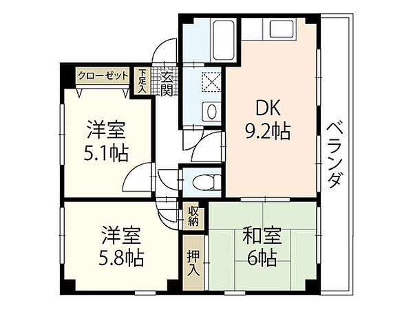 ラ・プラージュ屋代 ｜広島県広島市佐伯区屋代3丁目(賃貸マンション3DK・2階・58.38㎡)の写真 その2