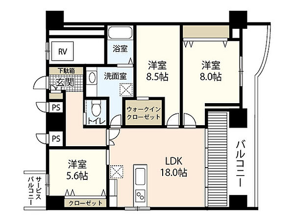 ライオンズマンション京橋川 ｜広島県広島市中区東平塚町(賃貸マンション3LDK・2階・110.50㎡)の写真 その2