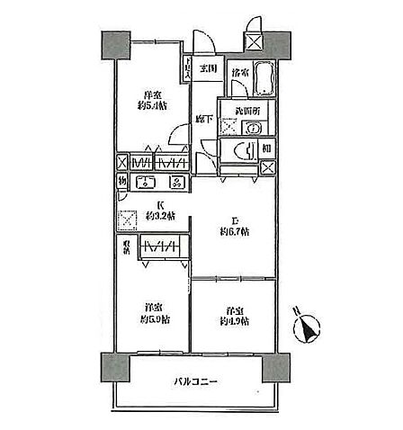 <間取図>バルコニー南西向きで陽当たり良好です。