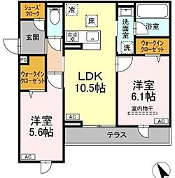 D Paina 市場下町 2LDKの間取図画像