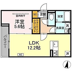 D Paina 浅田 1LDKの間取図画像