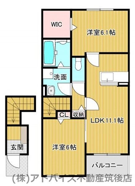 福岡県八女市蒲原(賃貸アパート2LDK・2階・58.64㎡)の写真 その2