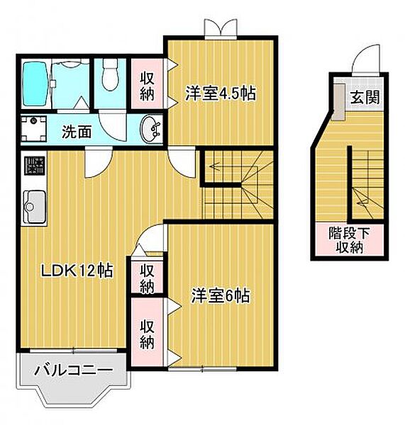 福岡県筑後市大字一条(賃貸アパート2LDK・2階・58.53㎡)の写真 その2