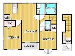 JR鹿児島本線 西牟田駅 4.3kmの賃貸アパート 2階2LDKの間取り