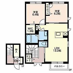 リブ．シャーメゾン 2階2LDKの間取り