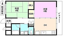 宮尾ハイツ 2DKの間取図画像