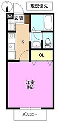 ヴィラ宮沖 1Kの間取図画像