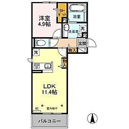 クレール三輪田町 1LDKの間取図画像