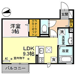カイン 1LDKの間取図画像